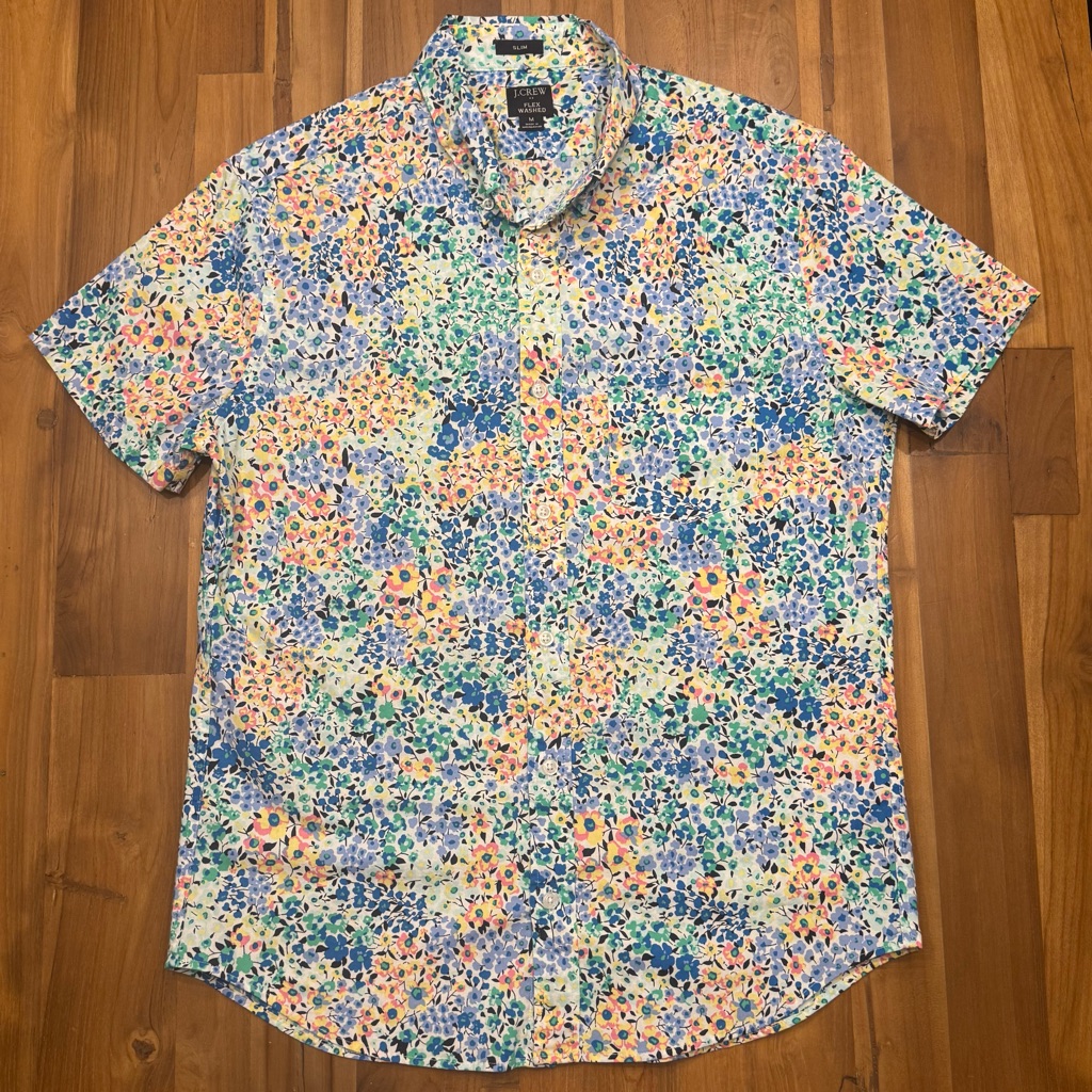 J. Crew Men’s Flex Washed Slim Fit Floral Shirt Short Sleeve Button Down